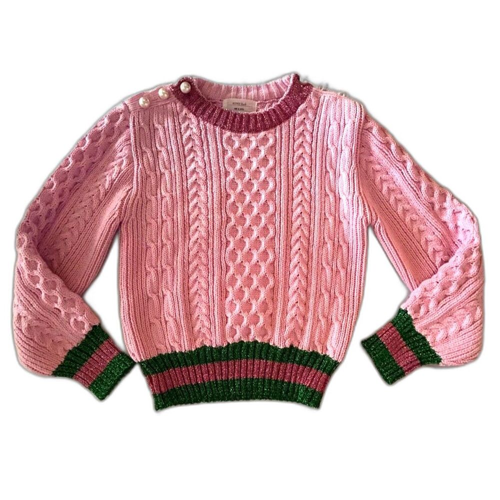 Vetiver Knit Pink Cable Knit Pearl Button Sweater